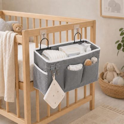 2-Pack Wall Hanging Organizer Bags with Metal Frame, Polyester Storage Baskets with Pockets & Adhesive Hooks for Bedroom, Office, Apartment, Rental Home, RV Camper, Gray