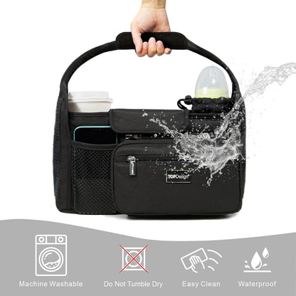 Universal Baby Stroller Organizer, Stroller Caddy with Detachable Mesh Bag & Heightened Insulated Cup Holders & Non-Slip Secure Hooks Accessories, Fits Most Strollers (Black) - Colors A