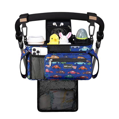 Universal Baby Stroller Organizer, Stroller Caddy with Detachable Mesh Bag & Heightened Insulated Cup Holders & Non-Slip Secure Hooks Accessories, Fits Most Strollers (Black) - Colors A