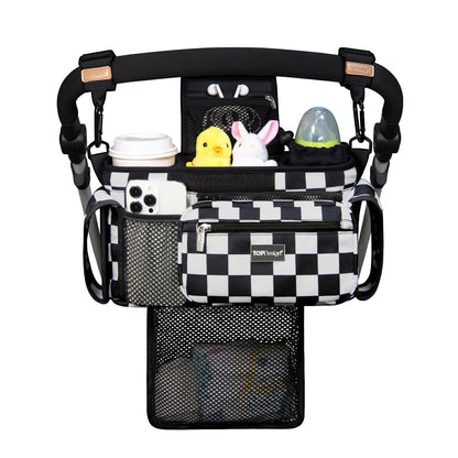 Universal Baby Stroller Organizer, Stroller Caddy with Detachable Mesh Bag & Heightened Insulated Cup Holders & Non-Slip Secure Hooks Accessories, Fits Most Strollers (Black) - Colors A