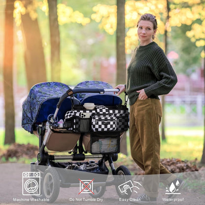 Universal Baby Stroller Organizer, Stroller Caddy with Detachable Mesh Bag & Heightened Insulated Cup Holders & Non-Slip Secure Hooks Accessories, Fits Most Strollers (Black) - Colors A
