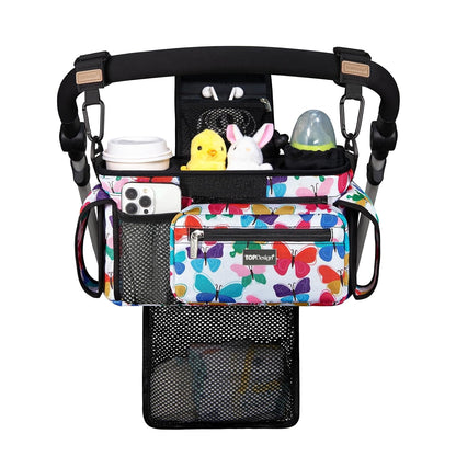 Universal Baby Stroller Organizer, Stroller Caddy with Detachable Mesh Bag & Heightened Insulated Cup Holders & Non-Slip Secure Hooks Accessories, Fits Most Strollers (Black) - Colors A