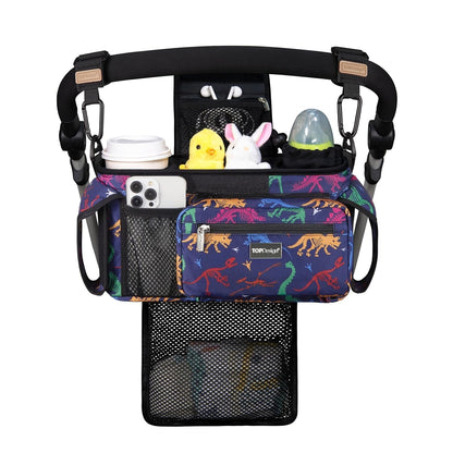 Universal Baby Stroller Organizer, Stroller Caddy with Detachable Mesh Bag & Heightened Insulated Cup Holders & Non-Slip Secure Hooks Accessories, Fits Most Strollers (Black) - Colors A