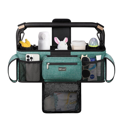 Universal Baby Stroller Organizer, Stroller Caddy with Detachable Mesh Bag & Heightened Insulated Cup Holders & Non-Slip Secure Hooks Accessories, Fits Most Strollers (Black) - Colors A