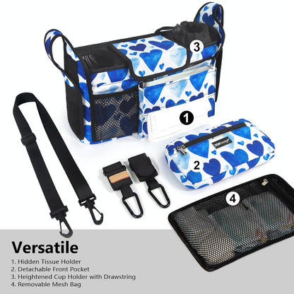 Universal Baby Stroller Organizer, Stroller Caddy with Detachable Mesh Bag & Heightened Insulated Cup Holders & Non-Slip Secure Hooks Accessories, Fits Most Strollers (Black) - Colors A