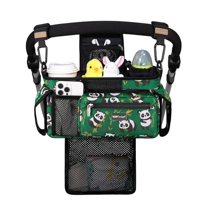 Universal Baby Stroller Organizer, Stroller Caddy with Detachable Mesh Bag & Heightened Insulated Cup Holders & Non-Slip Secure Hooks Accessories, Fits Most Strollers (Black) - Colors A