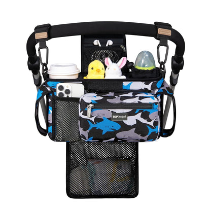 Universal Baby Stroller Organizer, Stroller Caddy with Detachable Mesh Bag & Heightened Insulated Cup Holders & Non-Slip Secure Hooks Accessories, Fits Most Strollers (Black) - Colors A