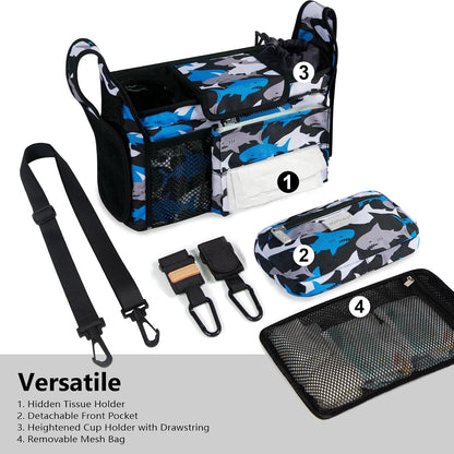 Universal Baby Stroller Organizer, Stroller Caddy with Detachable Mesh Bag & Heightened Insulated Cup Holders & Non-Slip Secure Hooks Accessories, Fits Most Strollers (Black) - Colors A