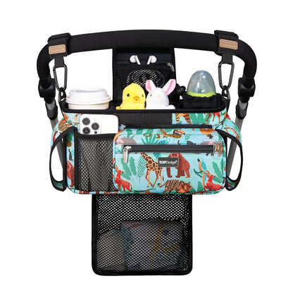 Universal Baby Stroller Organizer, Stroller Caddy with Detachable Mesh Bag & Heightened Insulated Cup Holders & Non-Slip Secure Hooks Accessories, Fits Most Strollers (Black) - Colors A