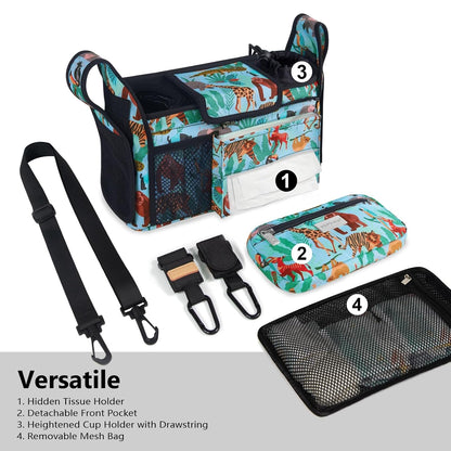 Universal Baby Stroller Organizer, Stroller Caddy with Detachable Mesh Bag & Heightened Insulated Cup Holders & Non-Slip Secure Hooks Accessories, Fits Most Strollers (Black) - Colors A