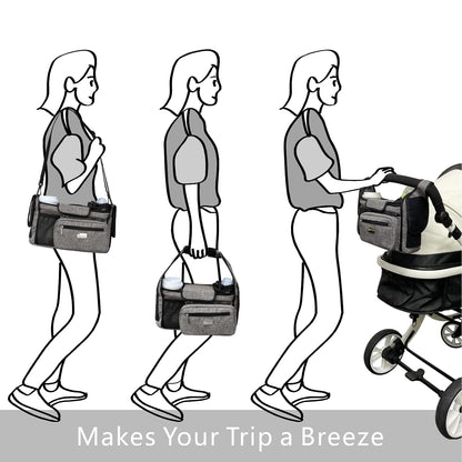 Universal Baby Stroller Organizer, Stroller Caddy with Detachable Mesh Bag & Heightened Insulated Cup Holders & Non-Slip Secure Hooks Accessories, Fits Most Strollers (Black) - Colors A