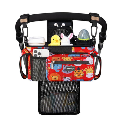 Universal Baby Stroller Organizer, Stroller Caddy with Detachable Mesh Bag & Heightened Insulated Cup Holders & Non-Slip Secure Hooks Accessories, Fits Most Strollers (Black) - Colors A