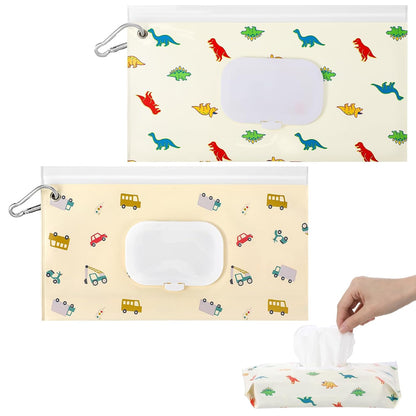 2 Pcs Baby Wipes Dispenser, Portable Refillable Wet Wipes Holder for Travel, Reusable Wipe Container with Metal Clip, Keeps Wipe Moist