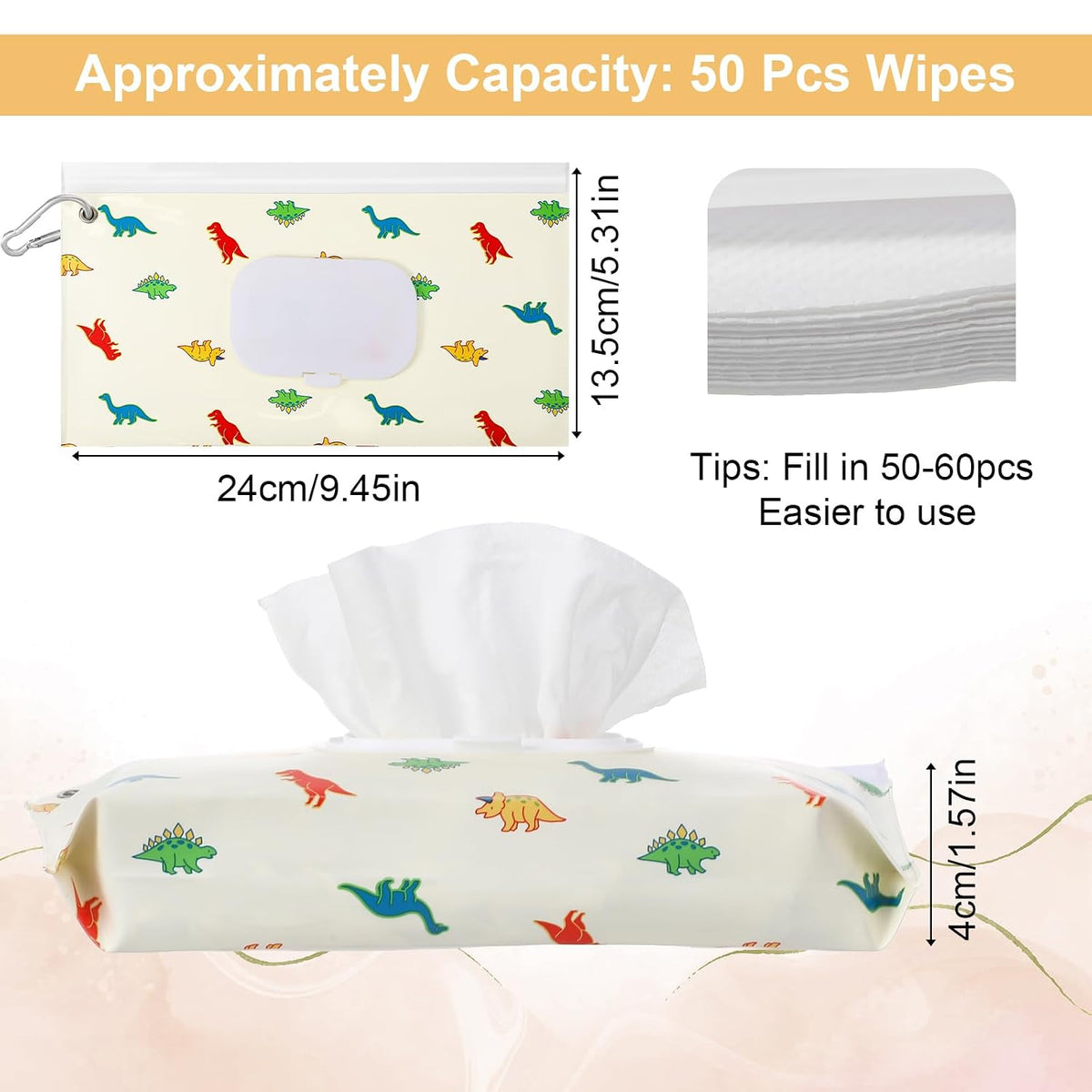 2 Pcs Baby Wipes Dispenser, Portable Refillable Wet Wipes Holder for Travel, Reusable Wipe Container with Metal Clip, Keeps Wipe Moist