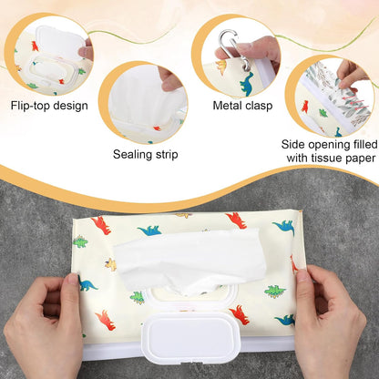 2 Pcs Baby Wipes Dispenser, Portable Refillable Wet Wipes Holder for Travel, Reusable Wipe Container with Metal Clip, Keeps Wipe Moist