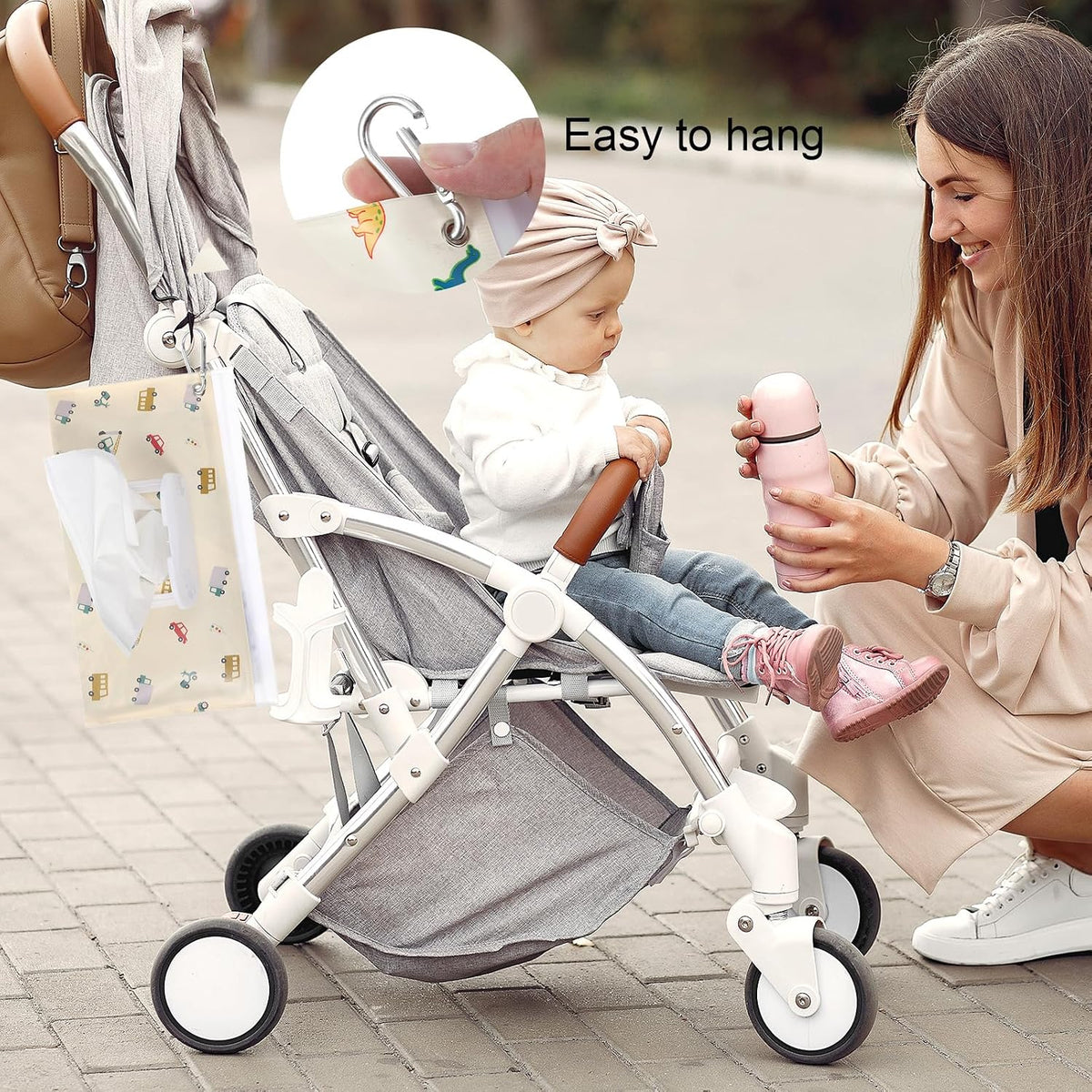 2 Pcs Baby Wipes Dispenser, Portable Refillable Wet Wipes Holder for Travel, Reusable Wipe Container with Metal Clip, Keeps Wipe Moist