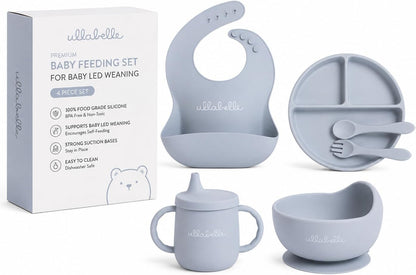 7 piece baby feeding feeding set with suction toddler plate, silicone suction bowl with lid, and 2 spoons