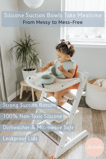 7 piece baby feeding feeding set with suction toddler plate, silicone suction bowl with lid, and 2 spoons