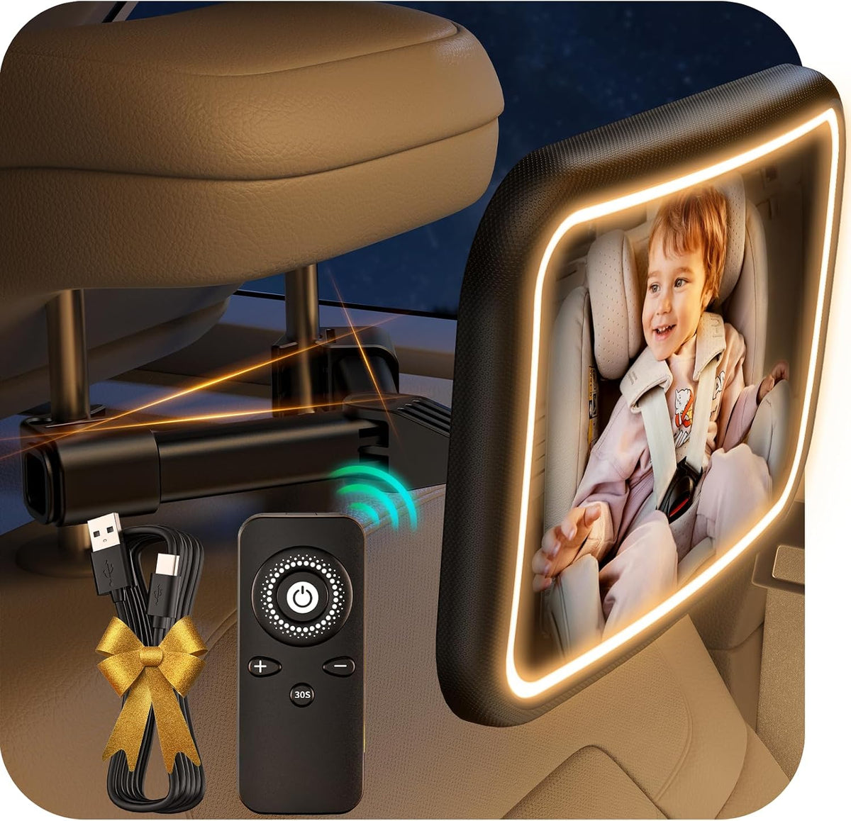 Car Mirror for Baby Rear Facing, with Night Light & Remote Control