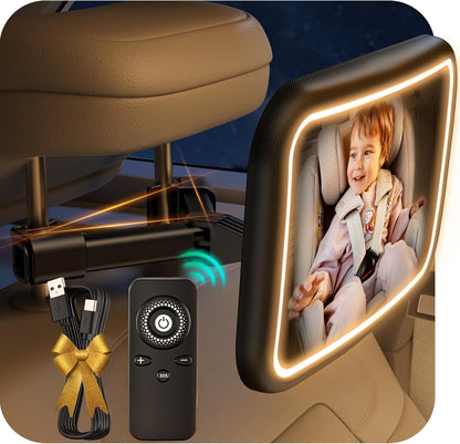 Car Mirror for Baby Rear Facing, with Night Light & Remote Control