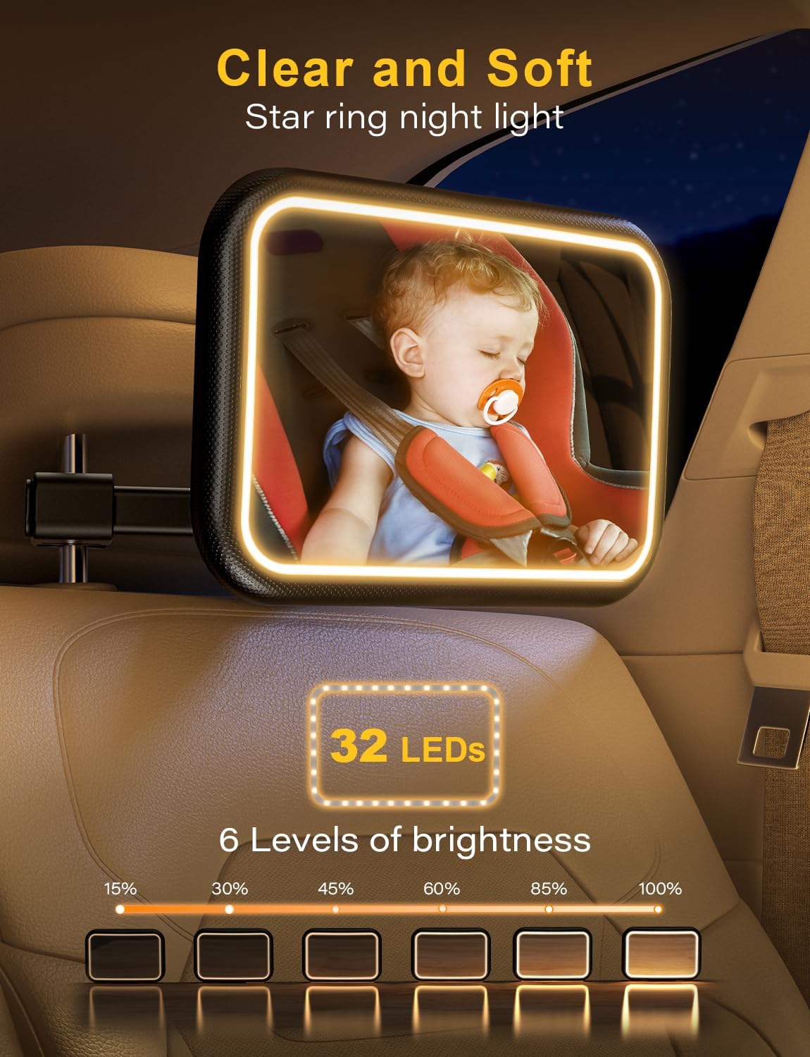 Car Mirror for Baby Rear Facing, with Night Light & Remote Control