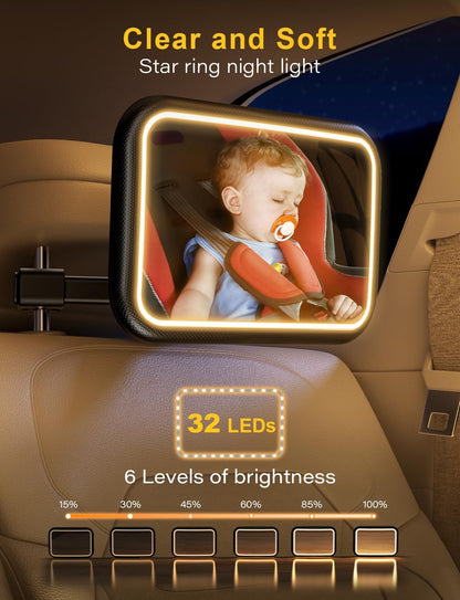 Car Mirror for Baby Rear Facing, with Night Light & Remote Control