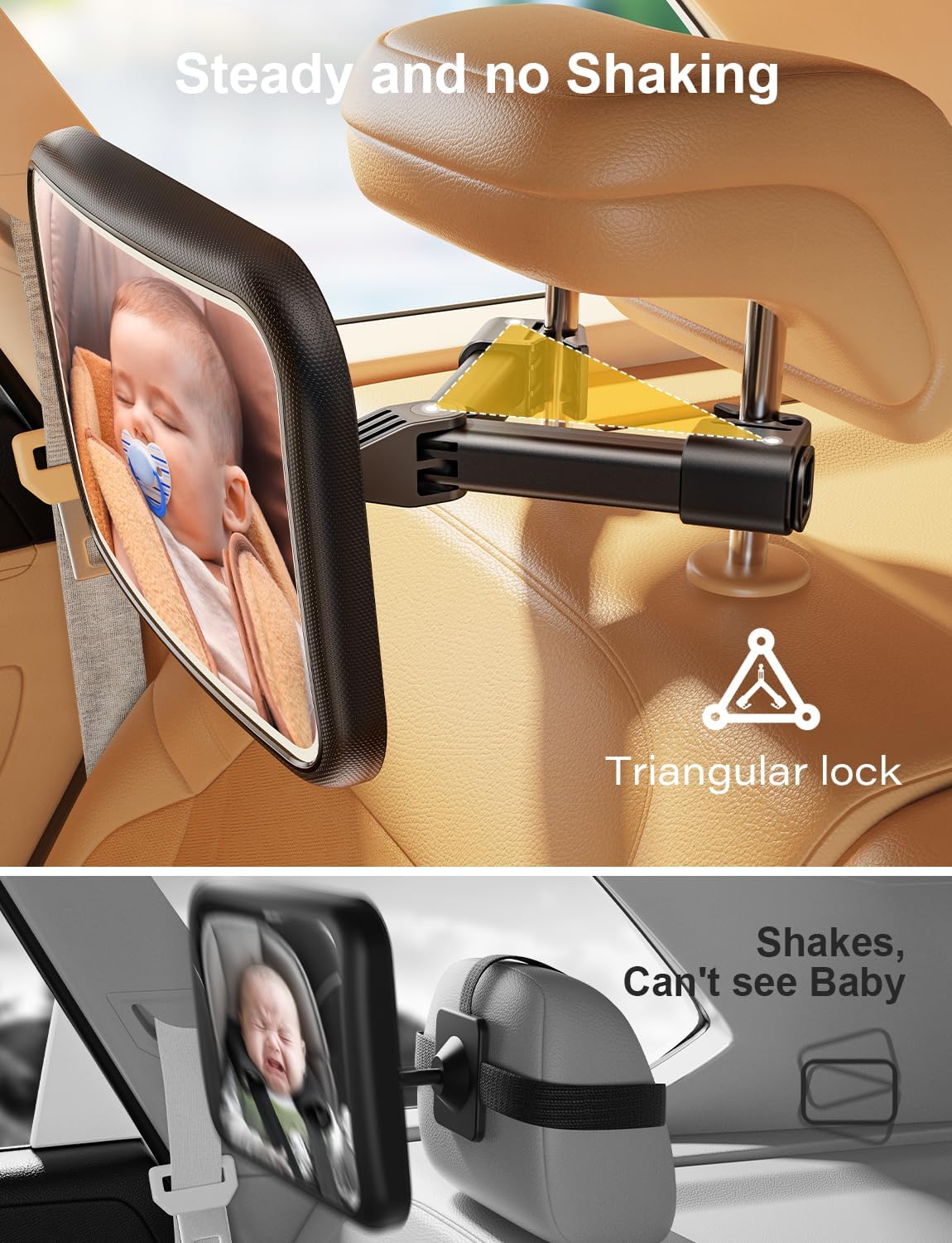 Car Mirror for Baby Rear Facing, with Night Light & Remote Control