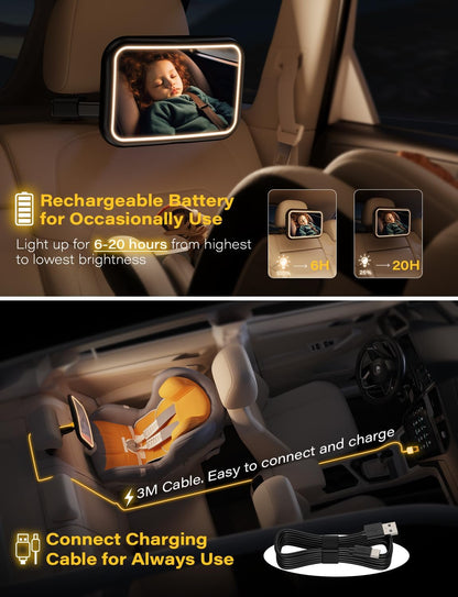 Car Mirror for Baby Rear Facing, with Night Light & Remote Control