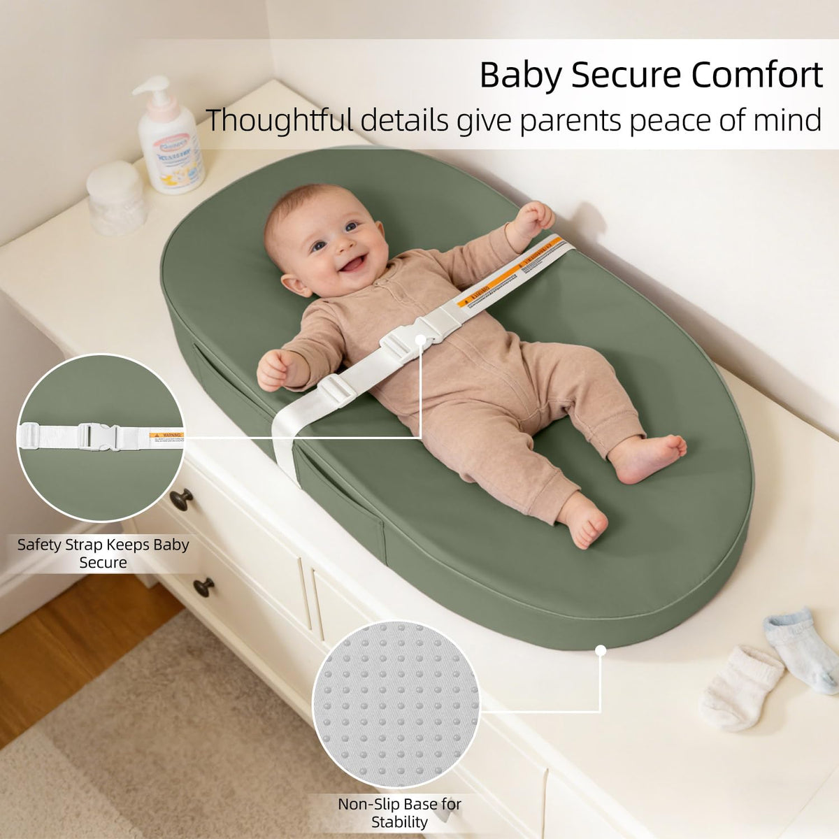 Baby Changing Pad Waterproof Vegan Leather Wipeable