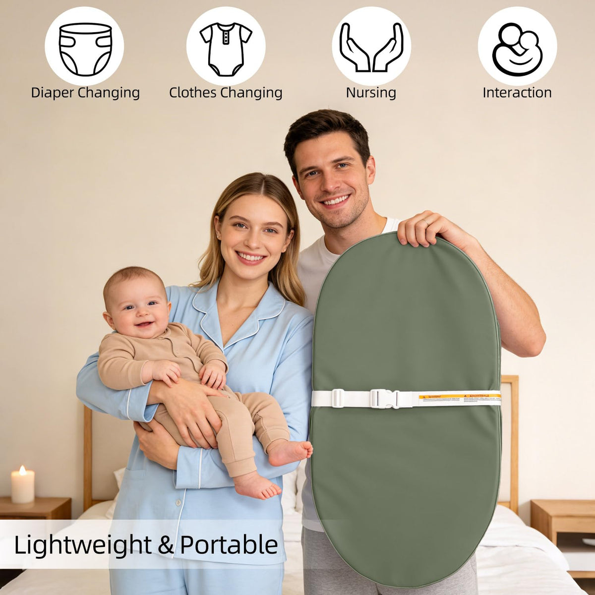 Baby Changing Pad Waterproof Vegan Leather Wipeable