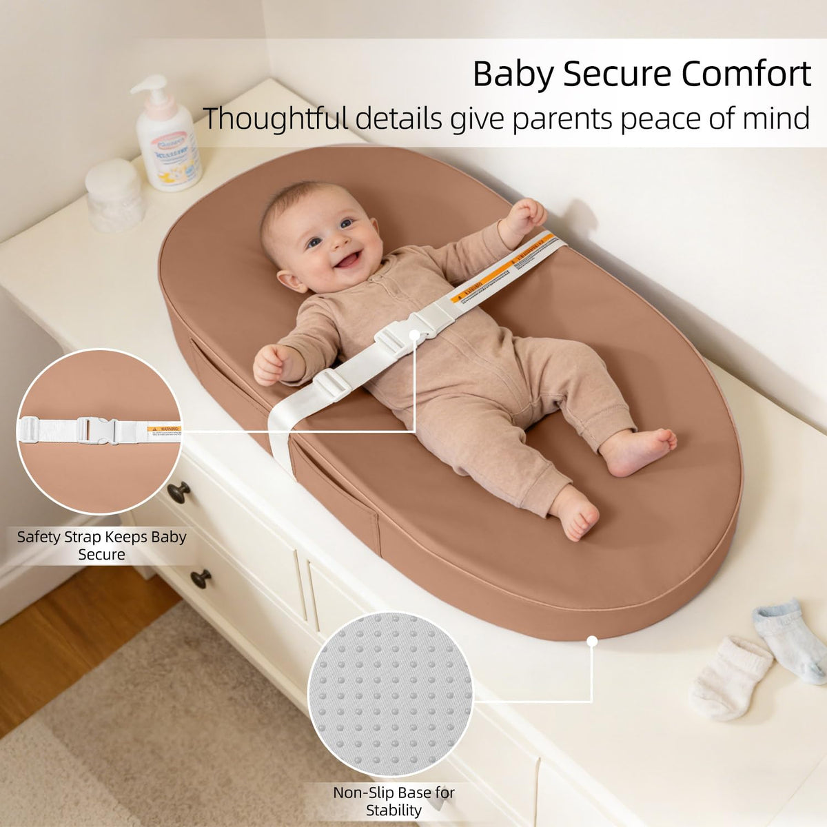 Baby Changing Pad Waterproof Vegan Leather Wipeable