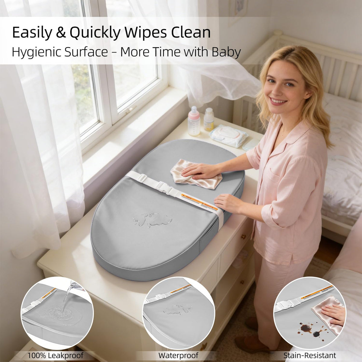 Baby Changing Pad Waterproof Vegan Leather Wipeable