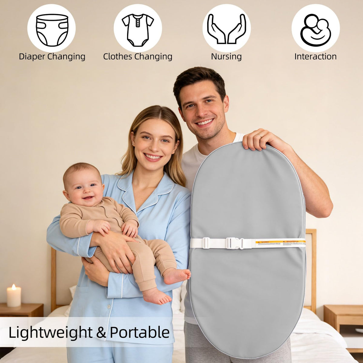 Baby Changing Pad Waterproof Vegan Leather Wipeable