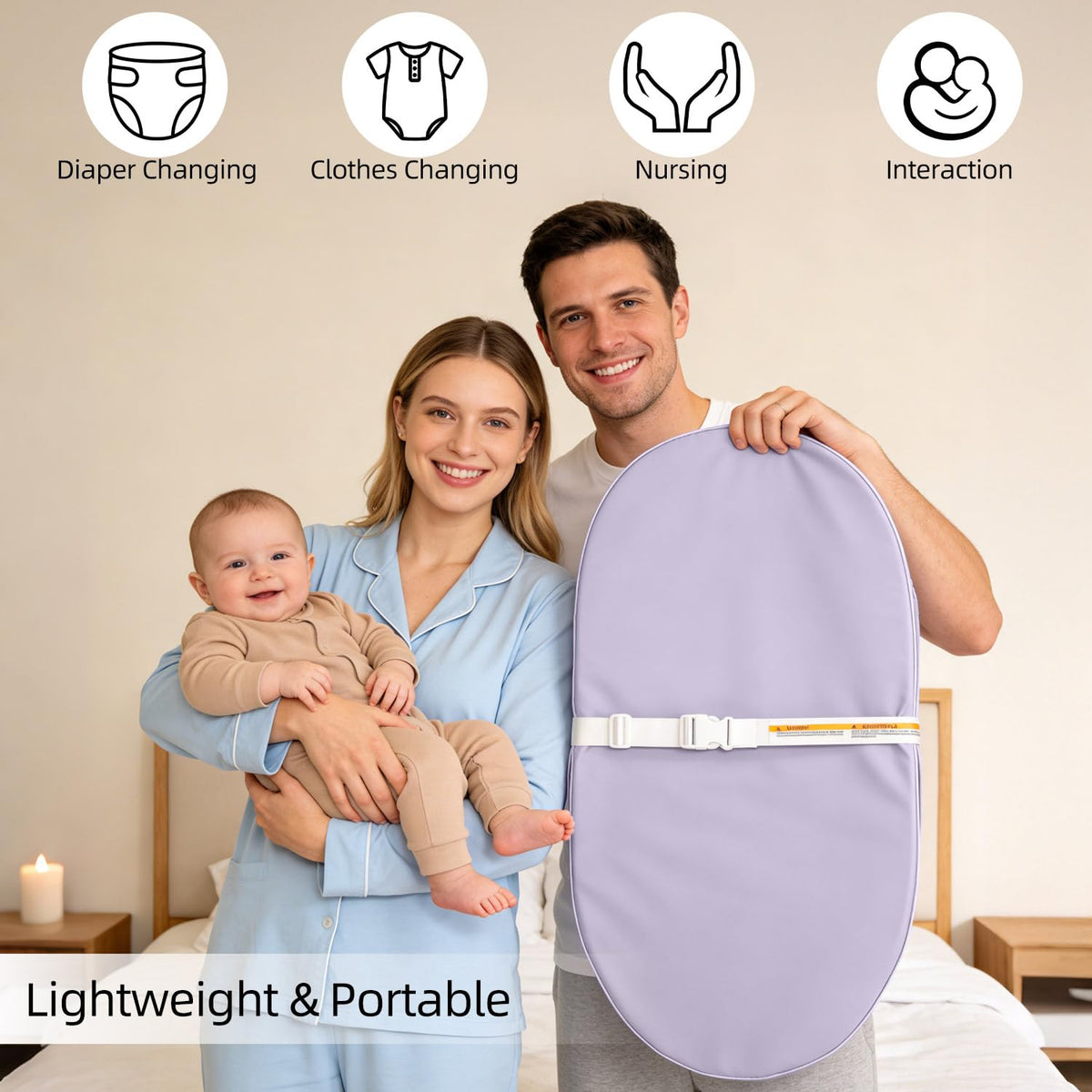 Baby Changing Pad Waterproof Vegan Leather Wipeable