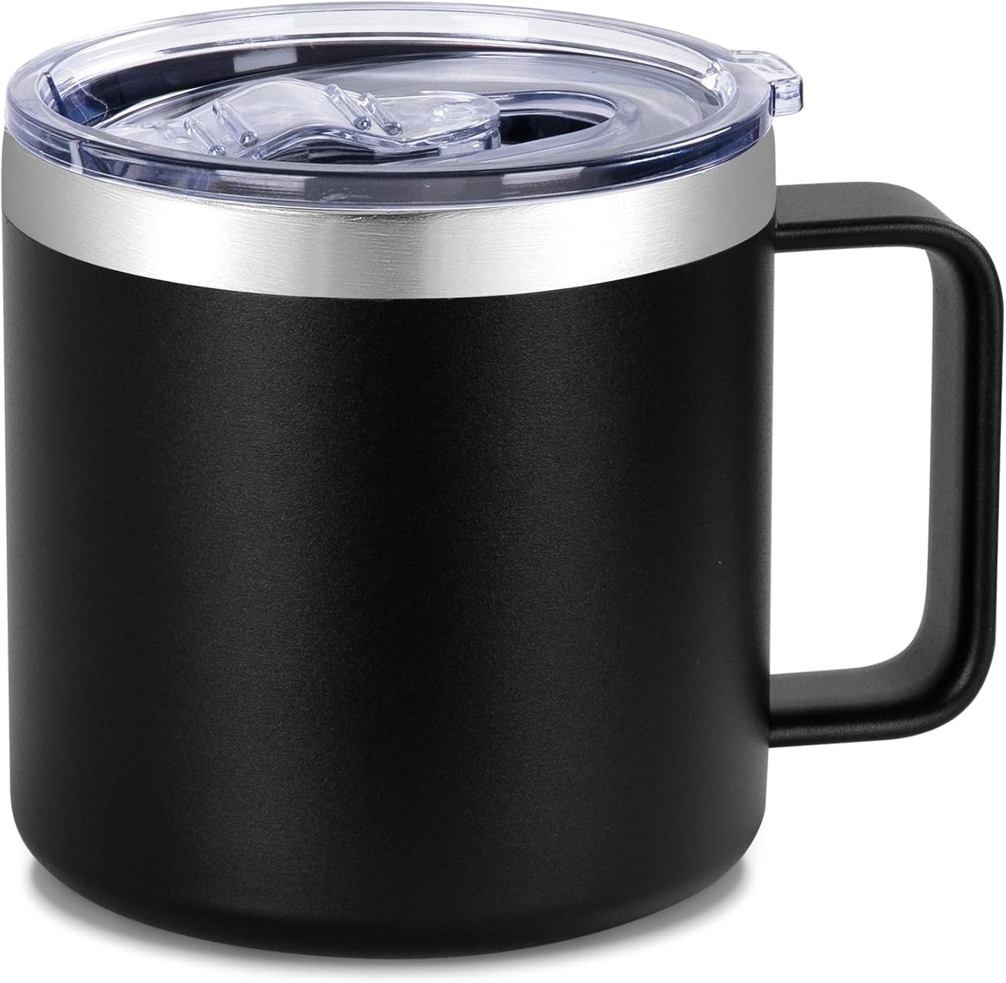 14 oz Insulated Coffee Mug with Handle, Stainless Steel Travel Coffee Mug with Lid, Double Wall Vacuum Metal Coffee Cup, Coffee Tumbler Powder Coated, White 1 Pack