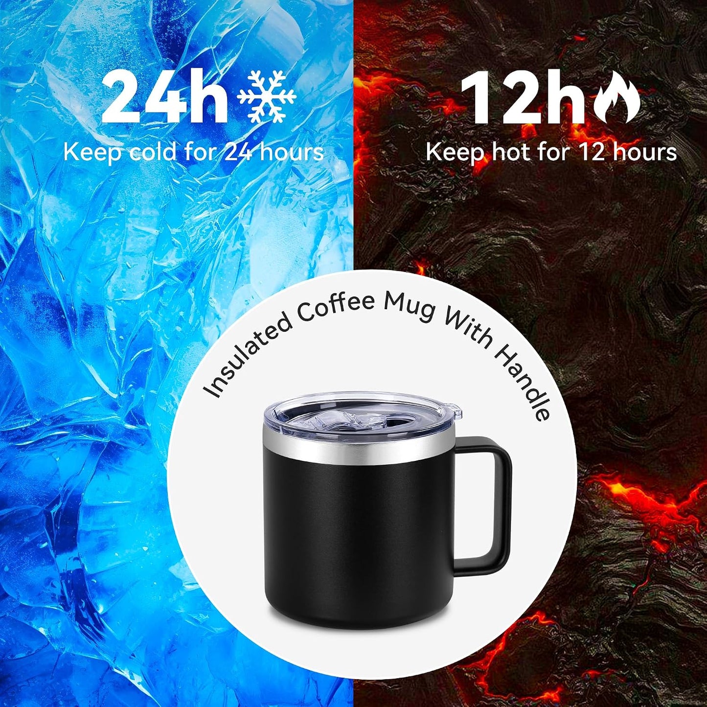 14 oz Insulated Coffee Mug with Handle, Stainless Steel Travel Coffee Mug with Lid, Double Wall Vacuum Metal Coffee Cup, Coffee Tumbler Powder Coated, White 1 Pack