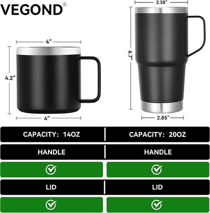 14 oz Insulated Coffee Mug with Handle, Stainless Steel Travel Coffee Mug with Lid, Double Wall Vacuum Metal Coffee Cup, Coffee Tumbler Powder Coated, White 1 Pack