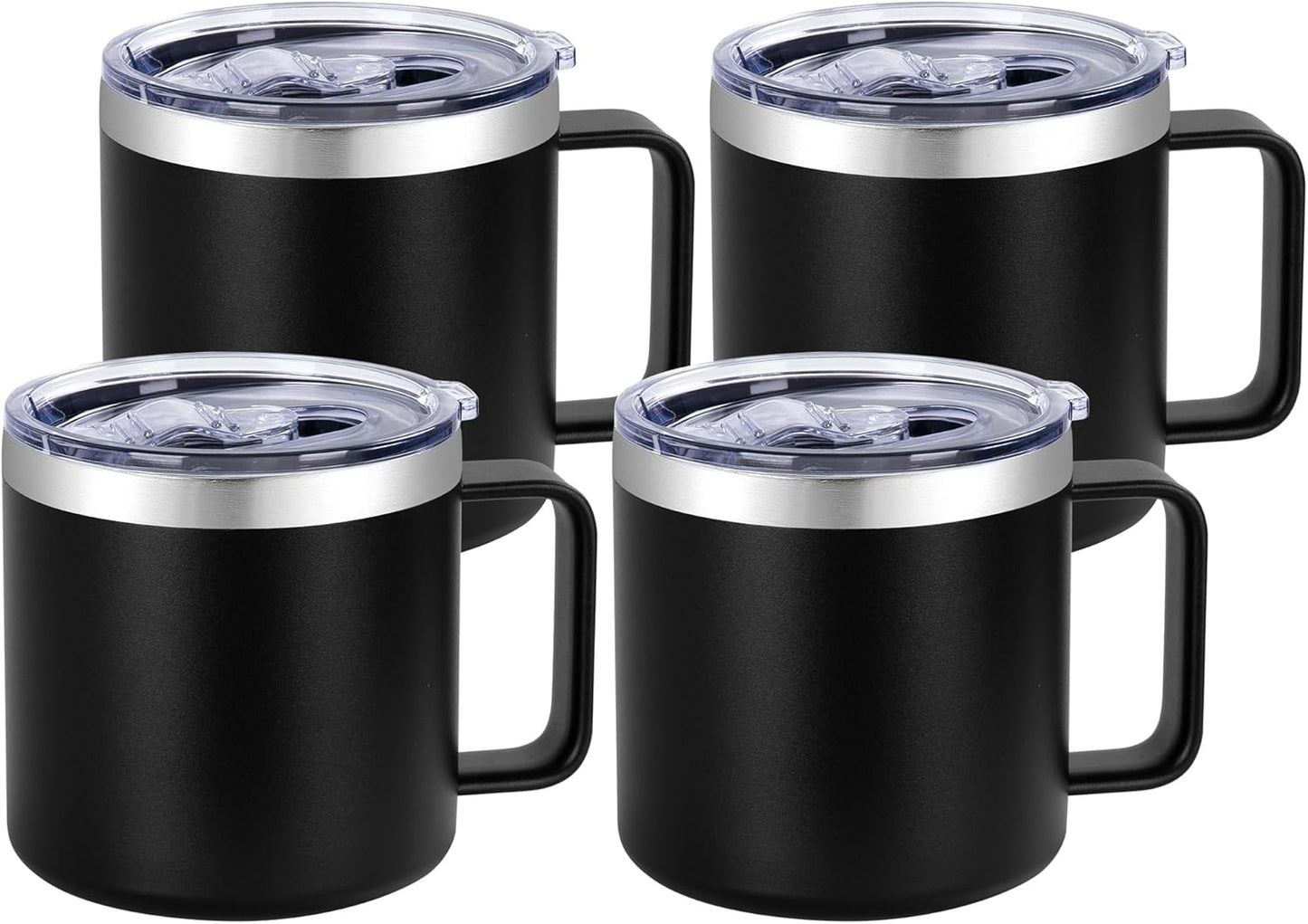 14 oz Insulated Coffee Mug with Handle, Stainless Steel Travel Coffee Mug with Lid, Double Wall Vacuum Metal Coffee Cup, Coffee Tumbler Powder Coated, White 1 Pack