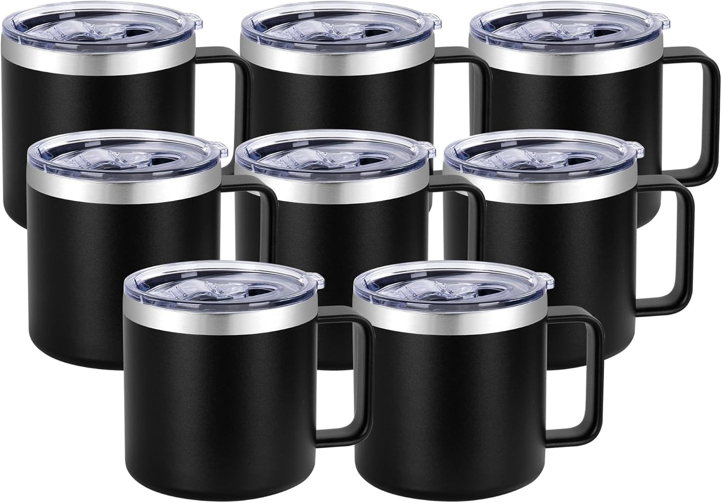 14 oz Insulated Coffee Mug with Handle, Stainless Steel Travel Coffee Mug with Lid, Double Wall Vacuum Metal Coffee Cup, Coffee Tumbler Powder Coated, White 1 Pack