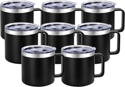14 oz Insulated Coffee Mug with Handle, Stainless Steel Travel Coffee Mug with Lid, Double Wall Vacuum Metal Coffee Cup, Coffee Tumbler Powder Coated, White 1 Pack