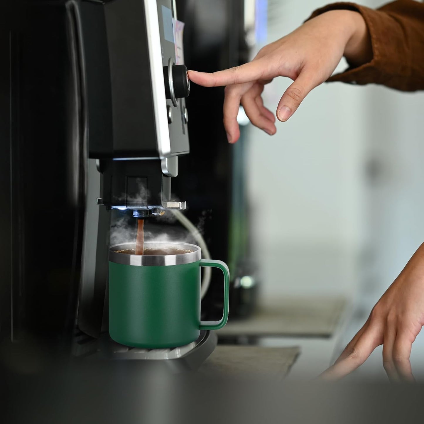 14 oz Insulated Coffee Mug with Handle, Stainless Steel Travel Coffee Mug with Lid, Double Wall Vacuum Metal Coffee Cup, Coffee Tumbler Powder Coated, White 1 Pack