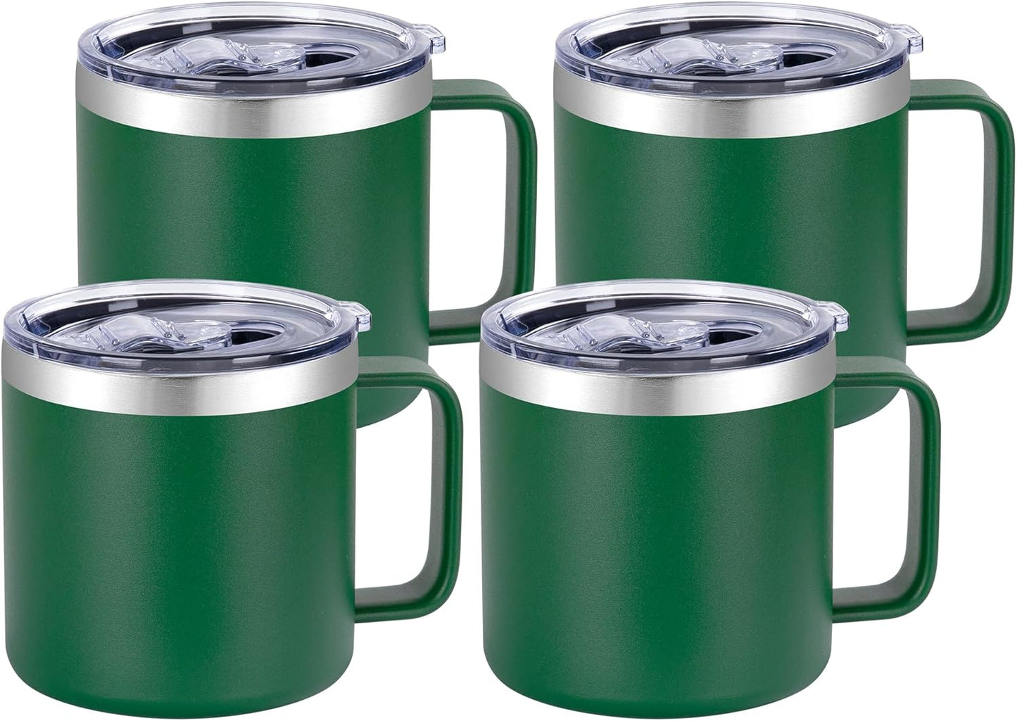 14 oz Insulated Coffee Mug with Handle, Stainless Steel Travel Coffee Mug with Lid, Double Wall Vacuum Metal Coffee Cup, Coffee Tumbler Powder Coated, White 1 Pack