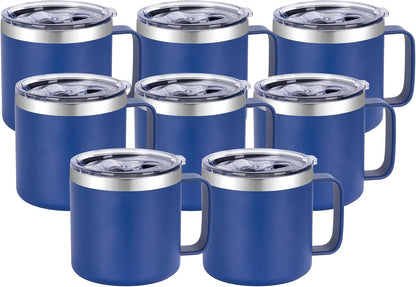 14 oz Insulated Coffee Mug with Handle, Stainless Steel Travel Coffee Mug with Lid, Double Wall Vacuum Metal Coffee Cup, Coffee Tumbler Powder Coated, White 1 Pack