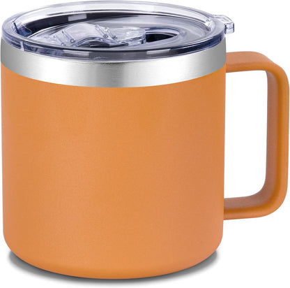 14 oz Insulated Coffee Mug with Handle, Stainless Steel Travel Coffee Mug with Lid, Double Wall Vacuum Metal Coffee Cup, Coffee Tumbler Powder Coated, White 1 Pack