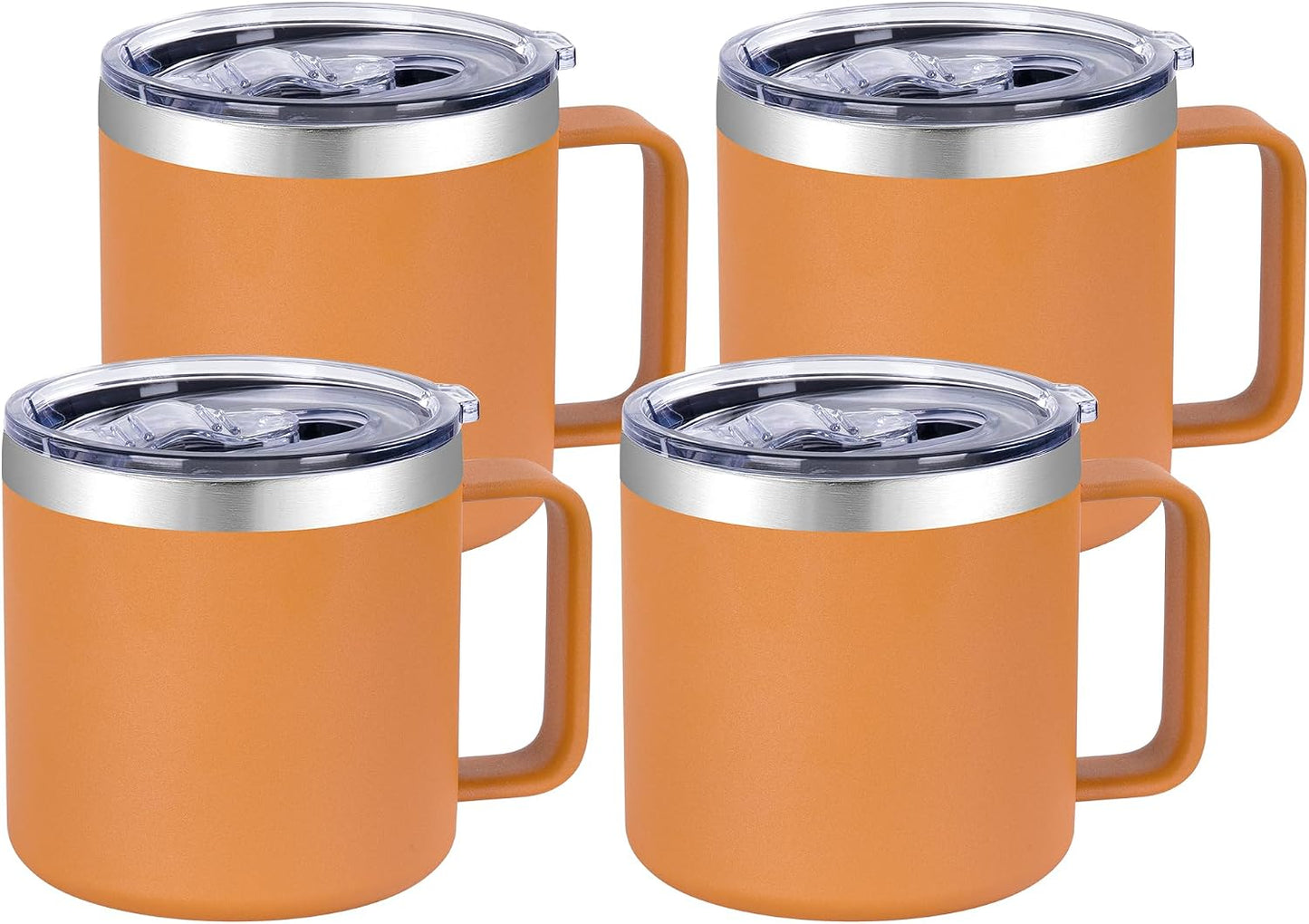 14 oz Insulated Coffee Mug with Handle, Stainless Steel Travel Coffee Mug with Lid, Double Wall Vacuum Metal Coffee Cup, Coffee Tumbler Powder Coated, White 1 Pack