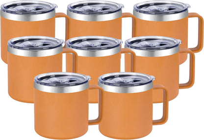 14 oz Insulated Coffee Mug with Handle, Stainless Steel Travel Coffee Mug with Lid, Double Wall Vacuum Metal Coffee Cup, Coffee Tumbler Powder Coated, White 1 Pack