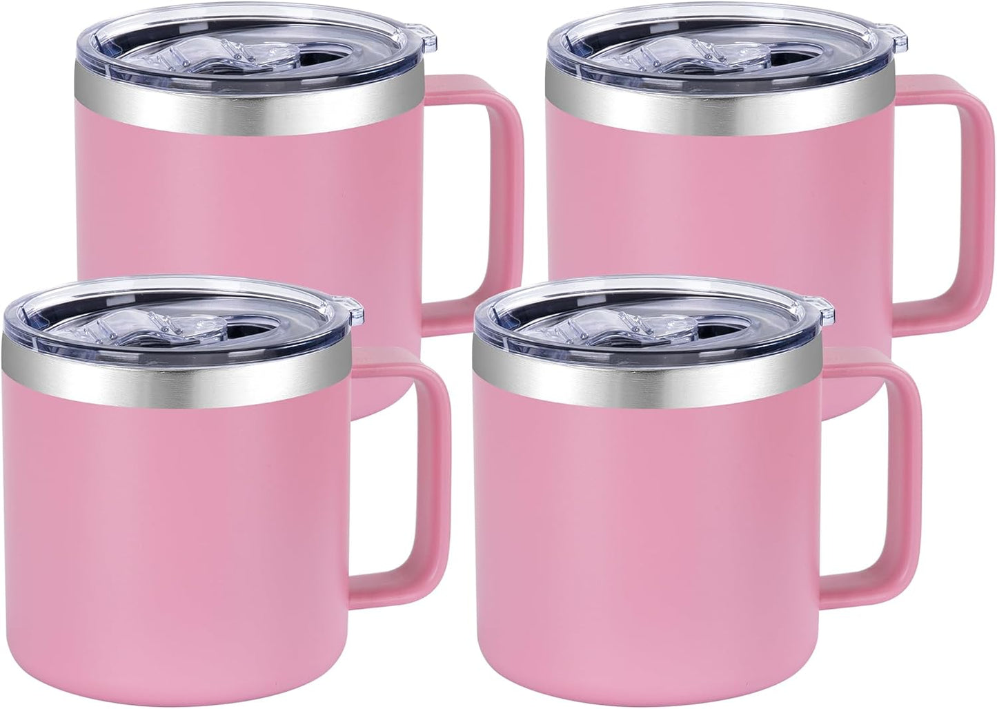 14 oz Insulated Coffee Mug with Handle, Stainless Steel Travel Coffee Mug with Lid, Double Wall Vacuum Metal Coffee Cup, Coffee Tumbler Powder Coated, White 1 Pack