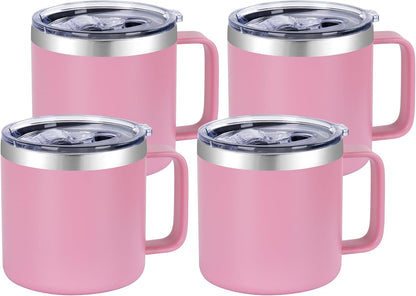 14 oz Insulated Coffee Mug with Handle, Stainless Steel Travel Coffee Mug with Lid, Double Wall Vacuum Metal Coffee Cup, Coffee Tumbler Powder Coated, White 1 Pack