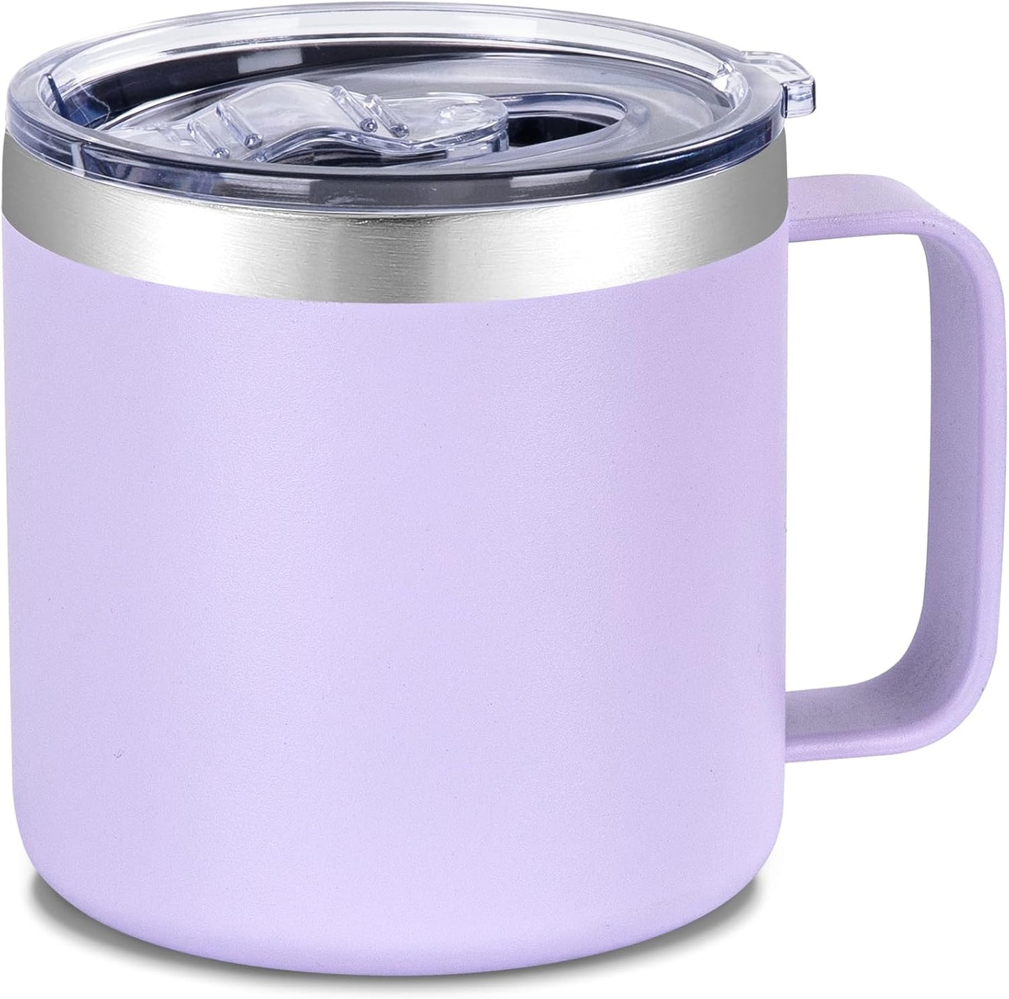 14 oz Insulated Coffee Mug with Handle, Stainless Steel Travel Coffee Mug with Lid, Double Wall Vacuum Metal Coffee Cup, Coffee Tumbler Powder Coated, White 1 Pack