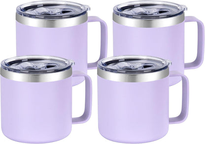 14 oz Insulated Coffee Mug with Handle, Stainless Steel Travel Coffee Mug with Lid, Double Wall Vacuum Metal Coffee Cup, Coffee Tumbler Powder Coated, White 1 Pack